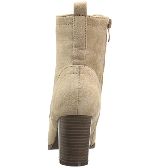 Cream Lace Up Block Heeled Combat Boots - Picture 3 of 5